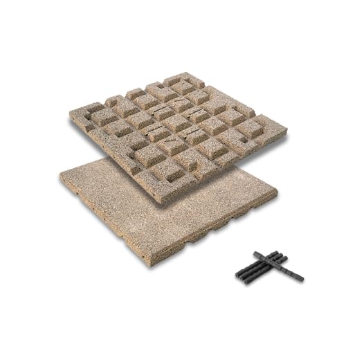 bepco Fallschutzmatte 4er Set - Gummimatte, Bodenmatte, stoßdämpfend & rutschfest, mit 16 Verbindungsstiften, aus recyceltem Gummi, für Wege/Terassen/Spiel &-Sportanlagen (Sand, 40 x 40 x 2,5cm) von bepco