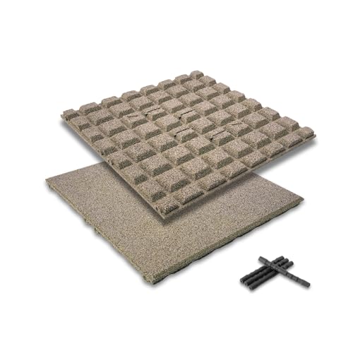 bepco Fallschutzmatte 4er Set - Gummimatte, Bodenmatte, stoßdämpfend & rutschfest, mit 16 Verbindungsstiften, aus recyceltem Gummi, für Wege/Terassen/Spiel &-Sportanlagen (Sand, 50 x 50 x 2,5cm) von bepco