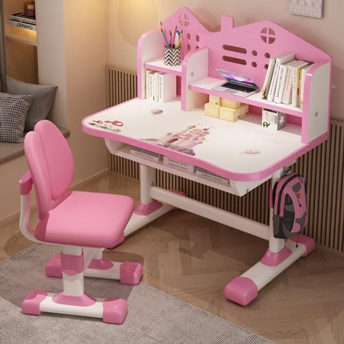 bephible Kinder Tisch und Stuhl Sets, Multi Bookstand Studie Tisch und Stuhl Set, verbreiterte Desktop Kinder einstellbare Höhe Studie Kindertisch- und für Haus, Schule Rosa von bephible