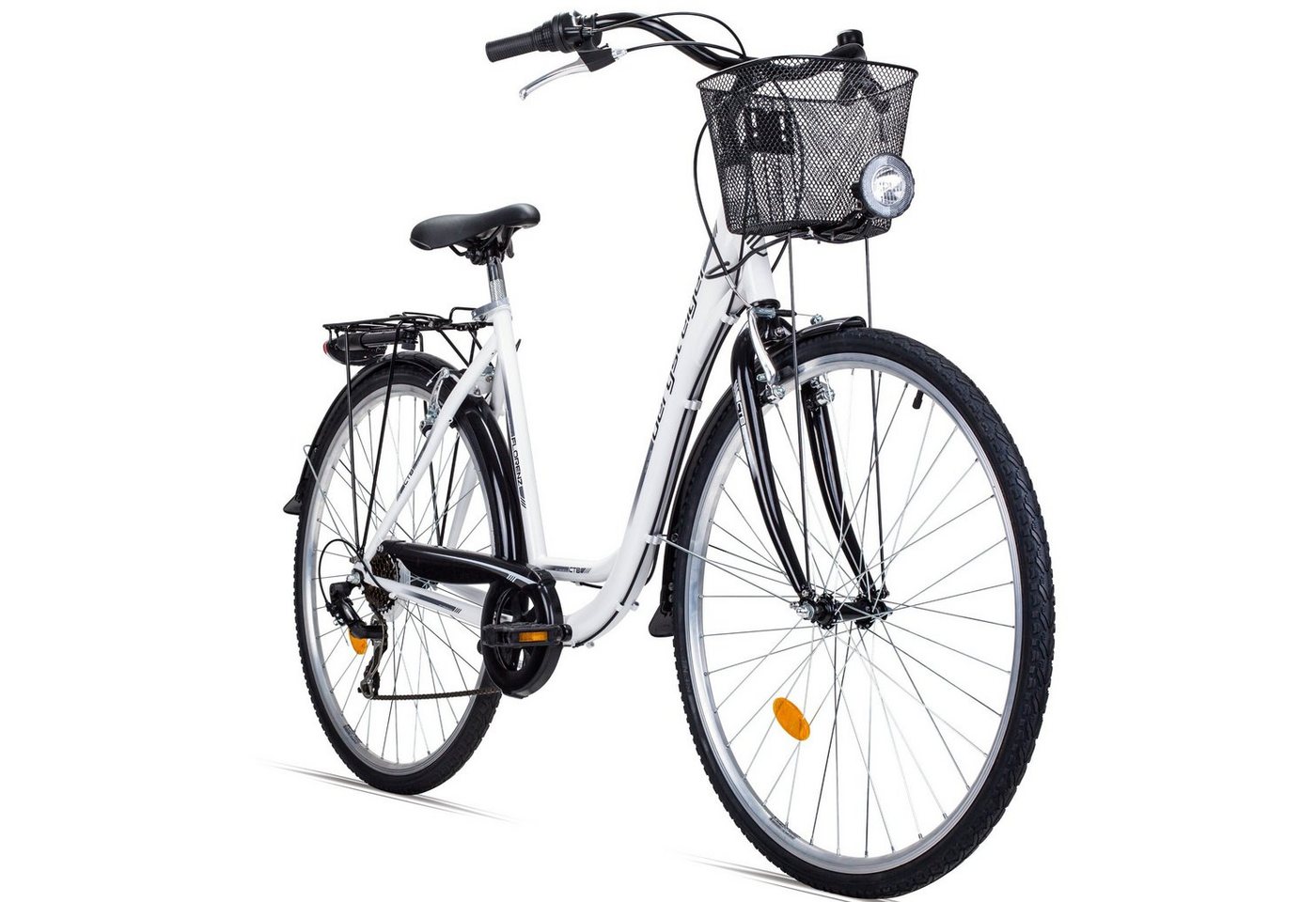 bergsteiger Cityrad Florenz 28 Zoll Damenfahrrad mit Korb, Beleuchtung, ab 160 cm, 7 Gang Shimano Tourney RD-TY21 Schaltwerk, Kettenschaltung von bergsteiger