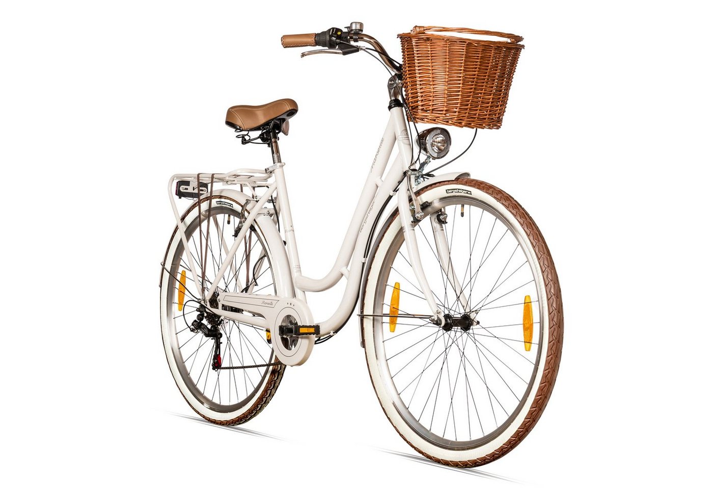 bergsteiger Cityrad Marseille 26 Zoll, 28 Zoll Damenfahrrad, ab 150 cm, Korb aus Rattan, 6 Gang, Kettenschaltung von bergsteiger