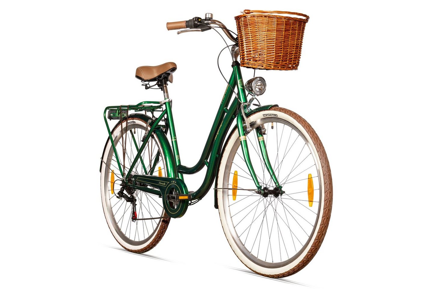 bergsteiger Cityrad Marseille 26 Zoll, 28 Zoll Damenfahrrad, ab 150 cm, Korb aus Rattan, 6 Gang, Kettenschaltung von bergsteiger