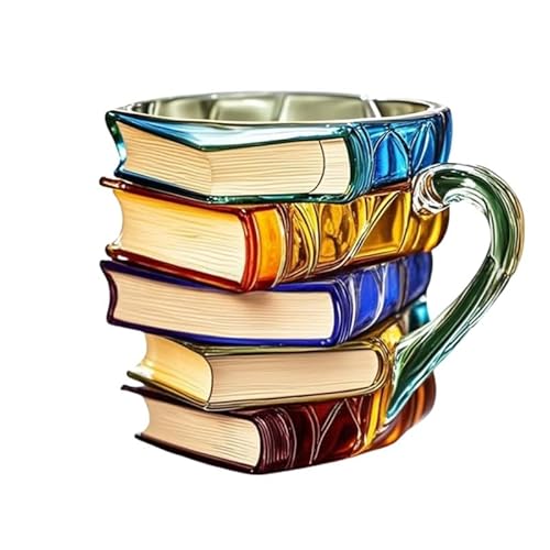 bergxperten festberg BooksMug Einzigartige 3D - bemalte stapelförmige Kaffeetasse mit bunten Acrylbüchern, für Literatur - und Buchliebhaber von bergxperten