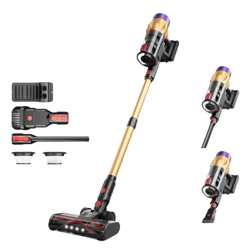 oryzom Ultra-starker Akku-Staubsauger mit automatischer Stauberkennung/Bis zu 60 Minuten Laufzeit/Beutelloser Staubsauger für Teppiche, Hartböden & Tierhaare / 550 W -Orange von bergxperten