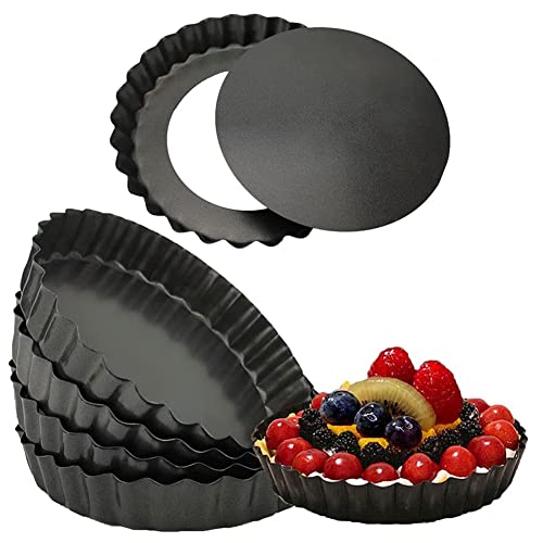 berjalan 6 Packungen 12,7 cm Mini Pfannen mit Abnehmbarem Boden, Runde Antihaft Quiche Pfanne, StrapazierfäHige, Geriffelte Side Pie Formen von berjalan