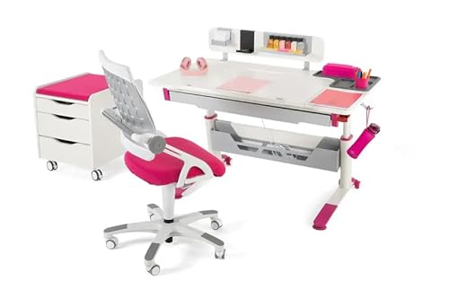 Ceo Höhenverstellbares modernes Schreibtischset | Computertisch für Heimbüro | Kabelmanagement | Computer Schreibtisch Set, Büro Schreibtischset, Arbeitszimmer Schreibtisch Set (Ecru / Fuchsie) von berrakcreo