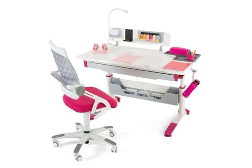 Creo Höhenverstellbares modernes Schreibtischset | Computertisch für Heimbüro | Kabelmanagement | Computer Schreibtisch Set, Büro Schreibtischset, Arbeitszimmer Schreibtisch Set (Ecru / Fuchsie) von berrakcreo