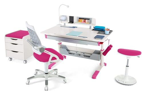 Creo Höhenverstellbares modernes Schreibtischset | Computertisch für Heimbüro | Kabelmanagement | Computer Schreibtisch Set, Büro Schreibtischset, Arbeitszimmer Schreibtisch Set (Ecru / Fuchsie) von berrakcreo