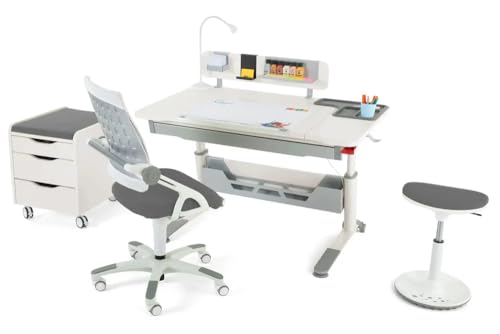 Creo Höhenverstellbares modernes Schreibtischset | Computertisch für Heimbüro | Kabelmanagement | Computer Schreibtisch Set, Büro Schreibtischset, Arbeitszimmer Schreibtisch Set (Ecru / Grau) von berrakcreo
