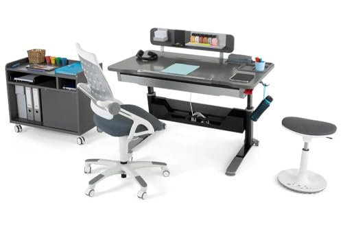 Creo Höhenverstellbares modernes Schreibtischset | Computertisch für Heimbüro | Kabelmanagement | Computer Schreibtisch Set, Büro Schreibtischset, Arbeitszimmer Schreibtischset (Anthrazit / Anthrazit) von berrakcreo