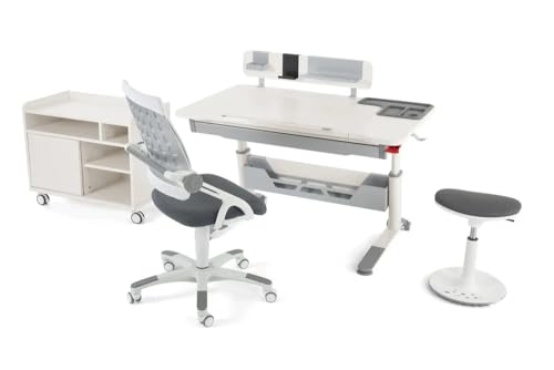 Creo Höhenverstellbares modernes Schreibtischset | Computertisch für Heimbüro | Kabelmanagement | Computer Schreibtisch Set, Büro Schreibtischset, Arbeitszimmer Schreibtischset (Ecru / Anthrazit) von berrakcreo