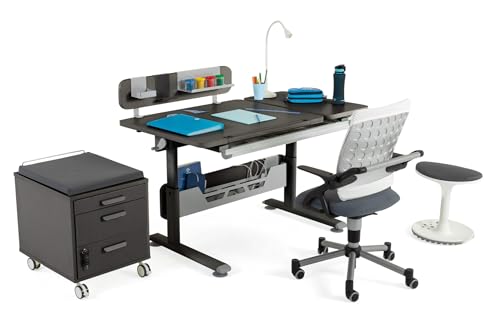 Creo Modernes, Ergonomisches Schreibtischset mit Höhenverstellbaren Schubladen | Kabelmanagement | Computer Schreibtisch Set, Büro Schreibtisch Set, Arbeitszimmer Schreibtischset (Anthrazit / Grau) von berrakcreo