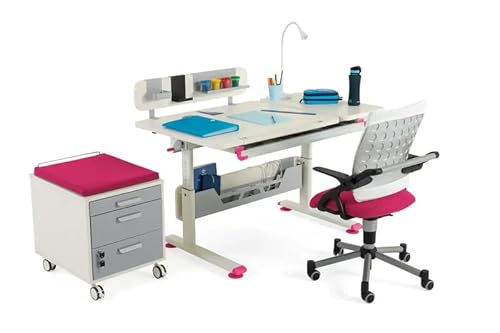 Creo Modernes, Ergonomisches Schreibtischset mit Höhenverstellbaren Schubladen | Kabelmanagement | Computer Schreibtisch Set, Büro Schreibtisch Set, Arbeitszimmer Schreibtischset (Ecru / Fuchsie) von berrakcreo