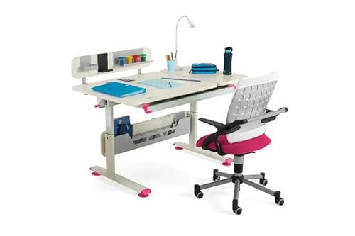 Creo Modernes, Ergonomisches Schreibtischset mit Höhenverstellbaren Schubladen | Kabelmanagement | Computer Schreibtisch Set, Büro Schreibtisch Set, Arbeitszimmer Schreibtischset (Ecru / Fuchsie) von berrakcreo