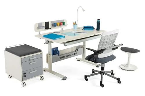 Creo Modernes, Ergonomisches Schreibtischset mit Höhenverstellbaren Schubladen | Kabelmanagement | Computer Schreibtisch Set, Büro Schreibtisch Set, Arbeitszimmer Schreibtischset (Ecru / Grau) von berrakcreo