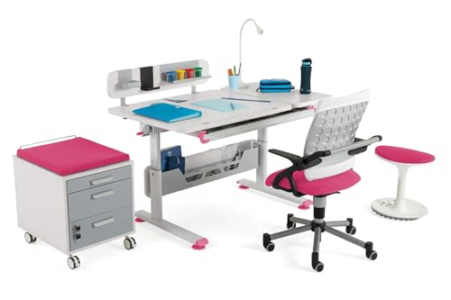 Creo Modernes, Ergonomisches Schreibtischset mit Höhenverstellbaren Schubladen | Kabelmanagement | Computer Schreibtisch Set, Büro Schreibtisch Set, Arbeitszimmer Schreibtischset (Weiß / Fuchsia) von berrakcreo