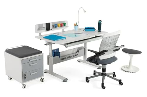 Creo Modernes, Ergonomisches Schreibtischset mit Höhenverstellbaren Schubladen | Kabelmanagement | Computer Schreibtisch Set, Büro Schreibtisch Set, Arbeitszimmer Schreibtischset (Weiß / Grau) von berrakcreo