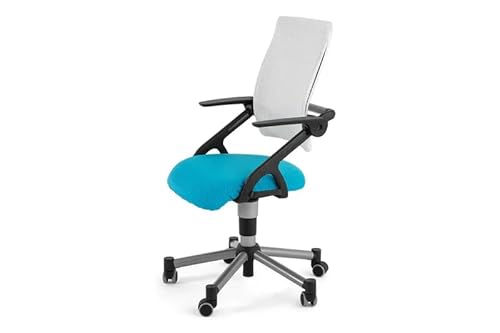 berrakcreo Creo Ergonomischer Schreibtischstuhl mit Lendenwirbelstütze | Höhenverstellbar Drehstuhl mit Atmungsaktiver Rückenlehne für das Büro Arbeitszimmer | Arbeitsstuhl Rollstuhl (Weiß/Blau) von berrakcreo