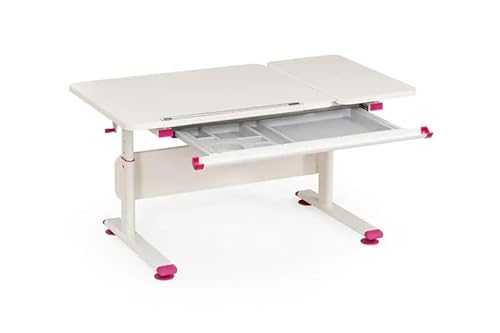 berrakcreo Höhenverstellbarer Computertisch mit Schubladen PC-Schreibtisch Büroschreibtisch | Ergonomischer Schreibtisch mit Schubladen | Höhenverstellbare Schreibtischfunktion (Ecru/Fuchsie) von berrakcreo