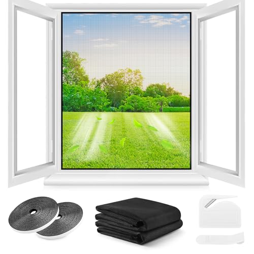 Fliegengitter Fenster ohne Bohren,DIY 150x150cm,2 Stück,Verdicktes Netz,Insektenschutz Fenster mit Klettband+Zuschneider+Presshilfe,Schwarz von berssen