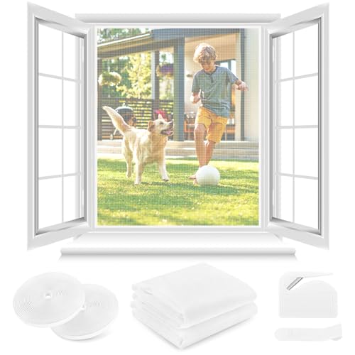 Fliegengitter Fenster ohne Bohren,DIY 150x250cm,2 Stück,Kann auf die Gewünschte Größe Zugeschnitten werden,Verdicktes Netz,Insektenschutz Fenster mit Klettband+Zuschneider+Presshilfe,Weiß von berssen
