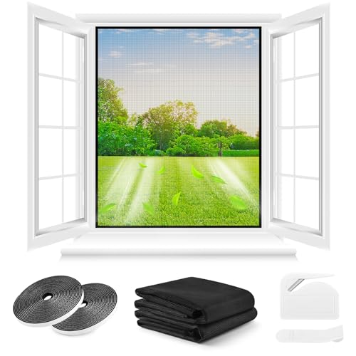 Fliegengitter Fenster ohne Bohren,DIY 210x250cm,2 Stück,Kann auf die Gewünschte Größe Zugeschnitten werden,Verdicktes Netz,Insektenschutz Fenster mit Klettband+Zuschneider+Presshilfe,Schwarz von berssen