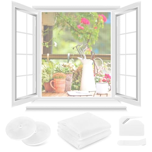 Fliegengitter Fenster ohne Bohren,150x150cm, Verdicktes Netz nicht leicht zu reißen,Insektenschutz Fenster mit Klettband+Zuschneider+Presshilfe, 2 Stück, Weiß von berssen