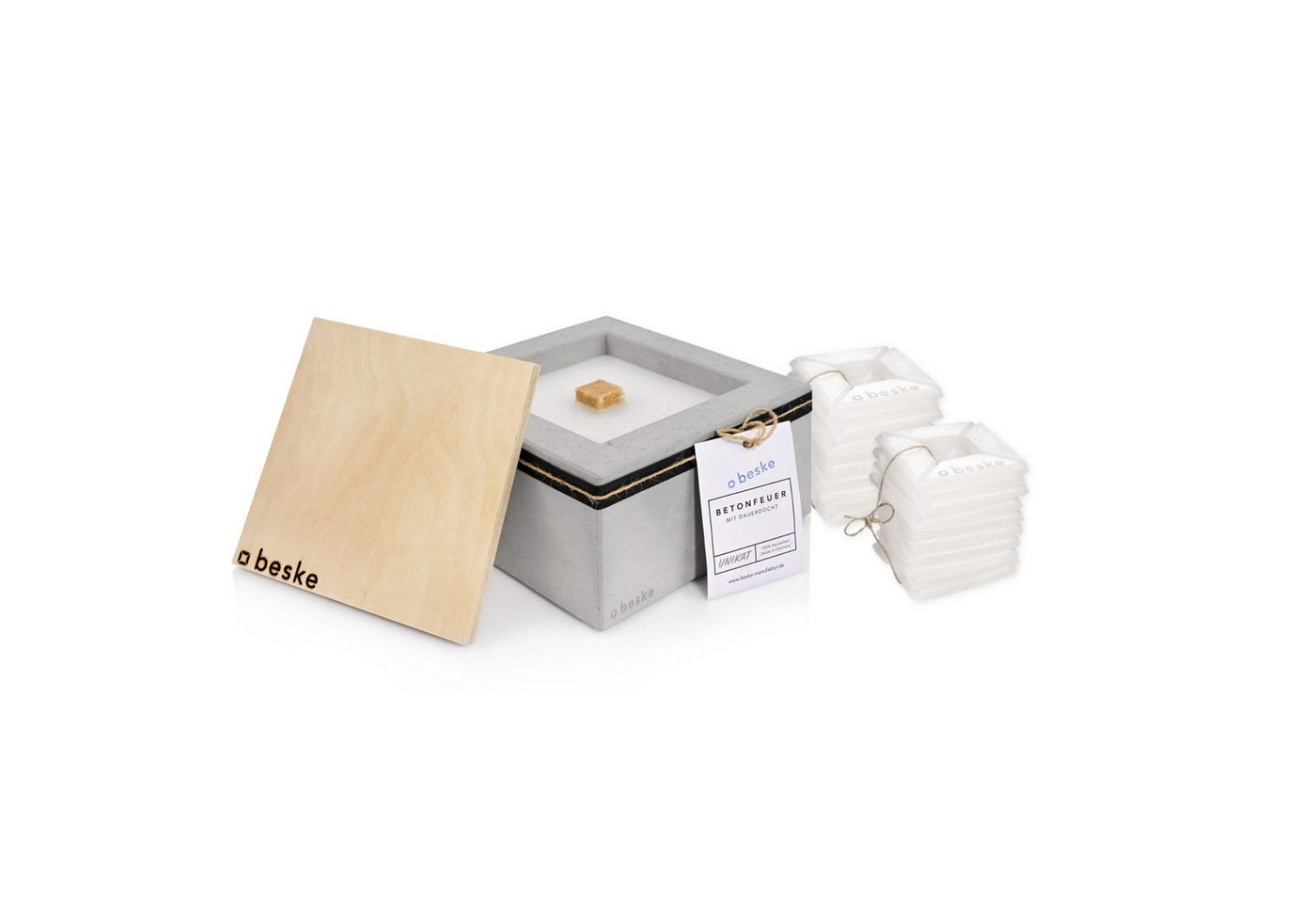 beske Outdoorkerze Betonfeuer® - Kula mit Dauerdocht Kerzenfresser Tischfeuer (20x20x11), Wachsrecycling mit besonderem Ambiente und nachhaltigem Dauerdocht von beske