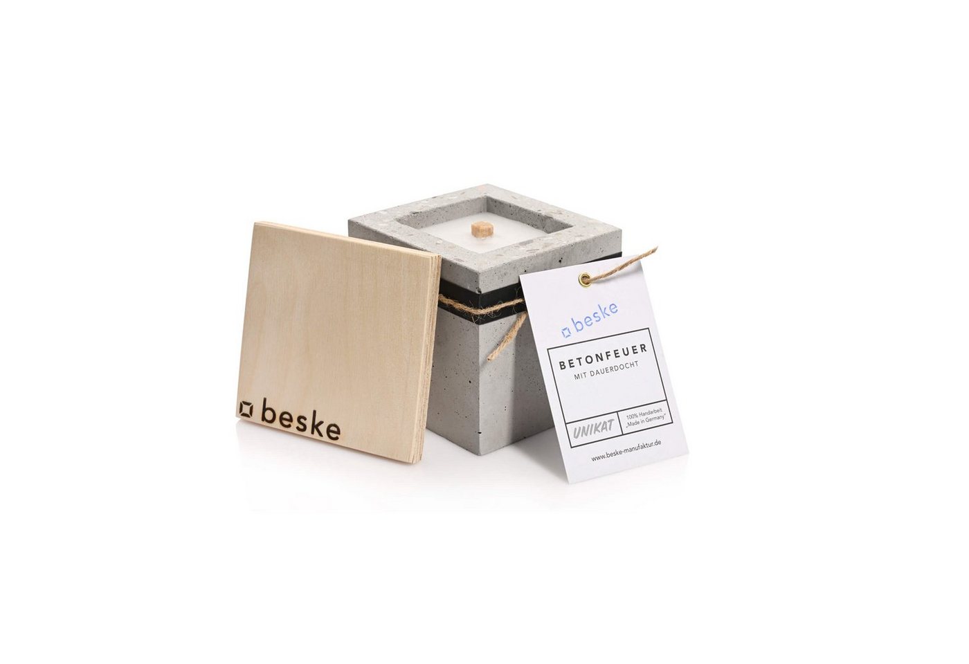 beske Outdoorkerze Betonfeuer® - Pico mit Dauerdocht Kerzenfresser Tischfeuer (10x10x10), Wachsrecycling mit besonderem Ambiente und nachhaltigem Dauerdocht von beske