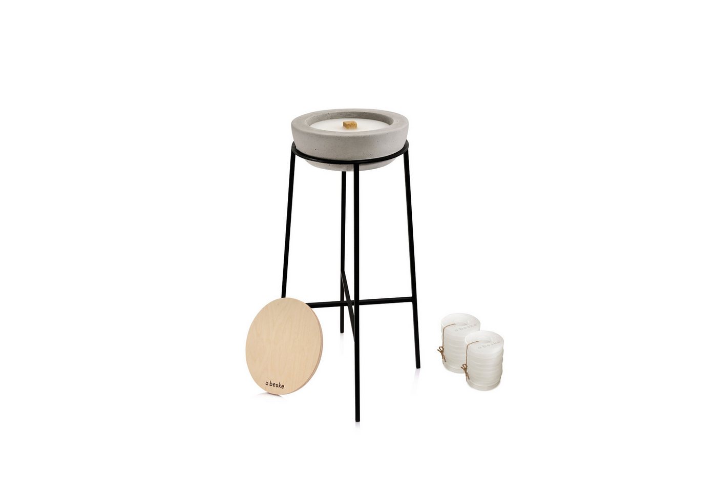 beske Outdoorkerze Set 'Savo' (Savo mit Löschbrett aus Holz, Ständer und Nachfüllwachs), Wachsrecycling mit besonderem Ambiente und nachhaltigem Dauerdocht von beske