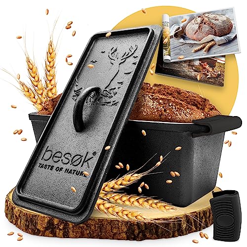 besok Brotbackform mit Deckel inkl. Rezeptheft - 28cm Backform rechteckig aus Gusseisen - Kastenform zum Brot backen, Toastbrot Backform, Kasten Brotform, Auflaufform von besok