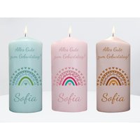 Alles Gute Zum Geburtstag Kerze Mit Namen Und Regenbogen Personalisiert in Altrosa, Mint Erdfarben - Für Mädchen Alles Gute Zum Geburtstag Kerze Mit Namen Und Regenbogen Personalisiert in Altrosa, Mint Erdfarben - Für Mädchen von besondereKerze