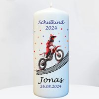 Kerze Schulanfang Motocross Motorrad Mit Namen Und Datum Personalisiert in Blau Jungs Kerze Schulanfang Motocross Motorrad Mit Namen Und Datum Personalisiert in Blau Jungs von besondereKerze