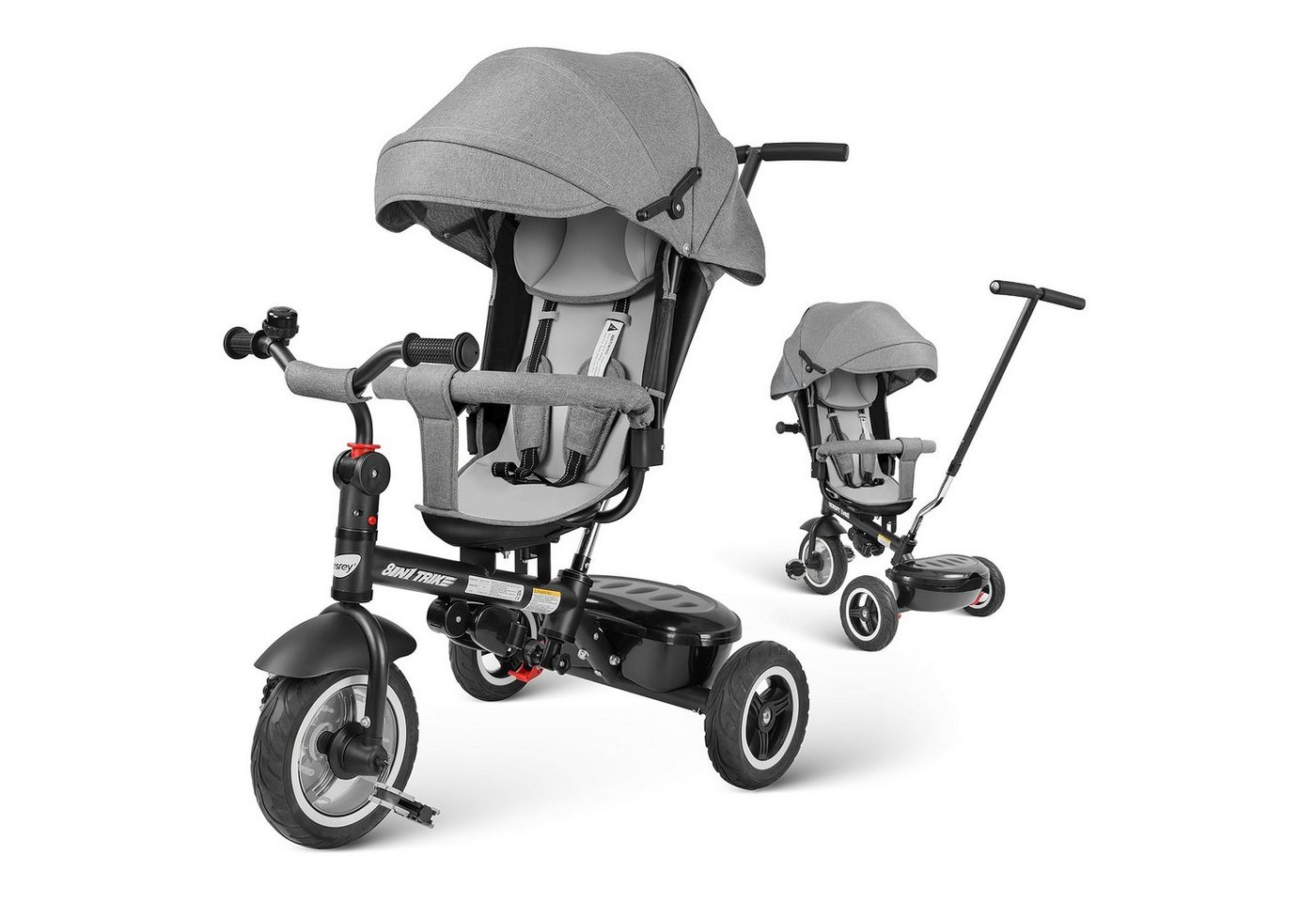 besrey Dreirad-Kinderwagen 7-in-1 Kinder Dreirad 360° drehbar Sitz und verstellbarer Rücklehne, All-Terrain-Räder aus Gummi, Freilauffunktion von besrey