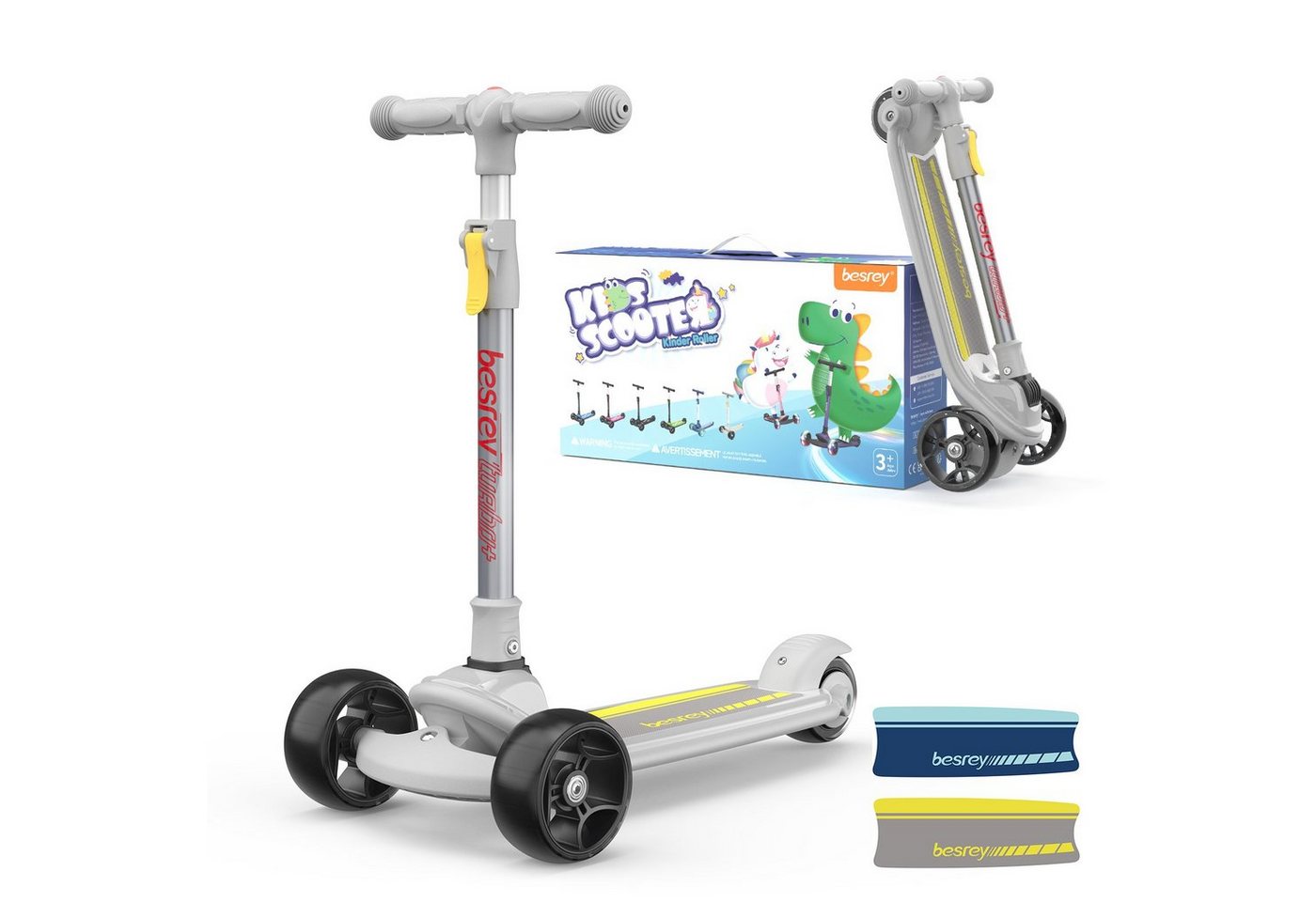 besrey Dreiradscooter Kinder Roller Höhenverstellbarer Faltbarer Trittroller LED, Alle drei Räder mit LED von besrey