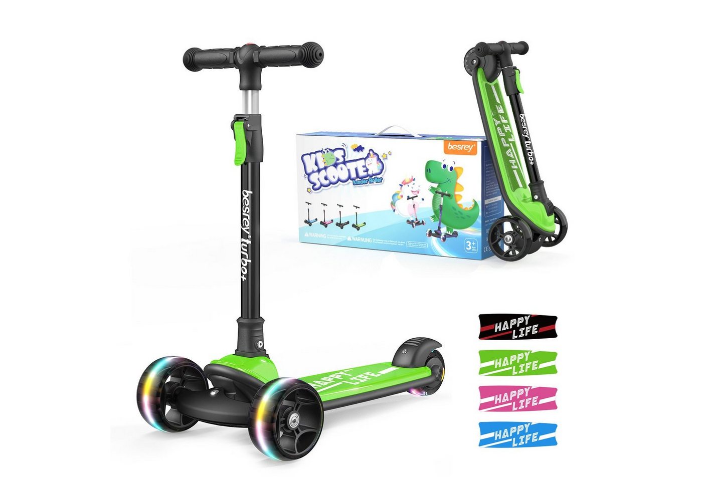 besrey Dreiradscooter Kinder Roller Höhenverstellbarer Faltbarer Trittroller LED, Alle drei Räder mit LED von besrey