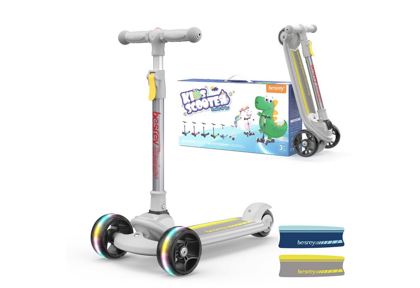 besrey Dreiradscooter Kinderroller faltbar höhenverstellbarer 3 Räder mit LED Kinder Scooter von besrey