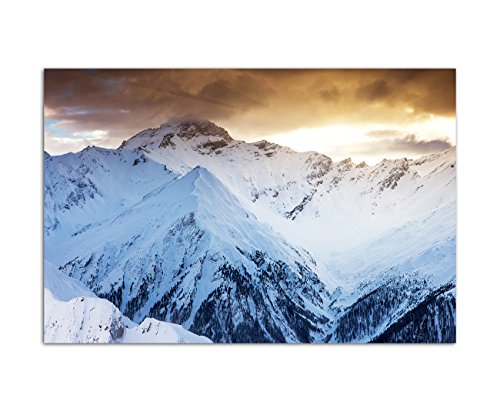 120x80 cm - Schneebedeckte Berge bei Sonnenaufgang oder Sonnenuntergang! Schöne Berglandschaft im Winter. - Bild auf Keilrahmen modern stilvoll - Bilder und Dekoration von bestforhome