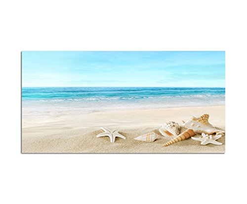 120x80 cm - Schönes Strand-Bild mit Muscheln! Urlaub zu Hause an der Wand! - Bild auf Keilrahmen modern stilvoll - Bilder und Dekoration von bestforhome