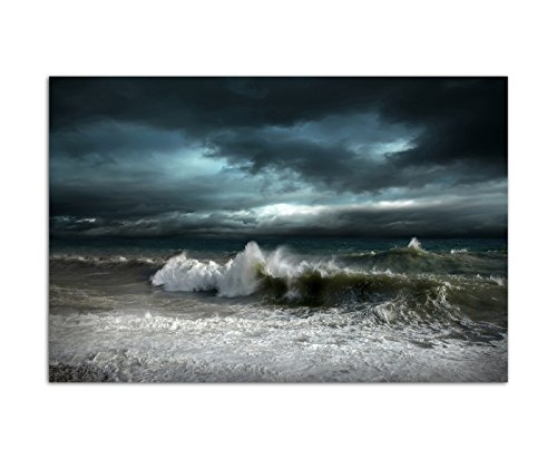120x80cm - Meer Wellen Sturm Wolken dunkel - Bild auf Keilrahmen modern stilvoll - Bilder und Dekoration von bestforhome