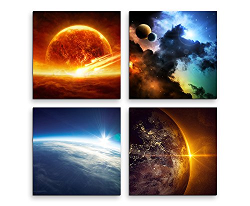 4 Bilder je 30x30cm Leinwandbilder Wasserfest Leinwanddruck Weltall Mars Universum Mond Erde von bestforhome