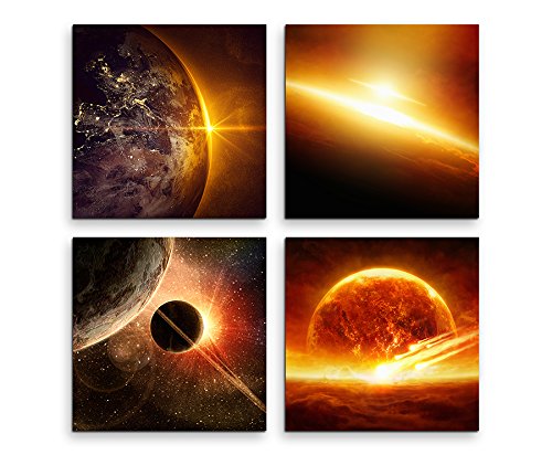 4 Leinwandbilder je 30x30 cm Unser Sonnensystem! Leinwandbilder Wasserfest! Das Universum mit Planten und der Sonne. Weltall Mars Erde Sonne Mond von bestforhome