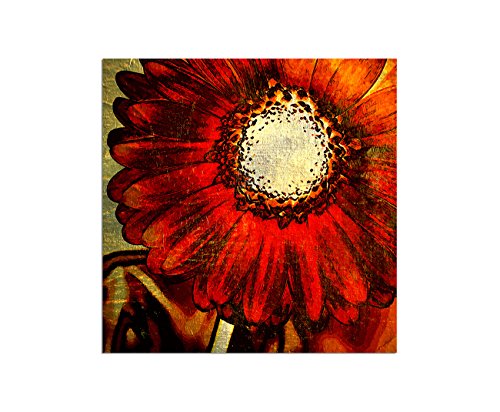 80x80 cm - Rote Blume Kunst gemalt! Rote Blüte! Malerei - Bild auf Keilrahmen modern stilvoll - Bilder und Dekoration von bestforhome