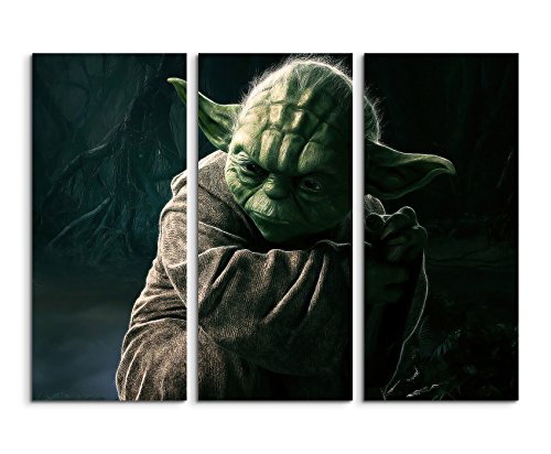 Master Yoda Krieg der Sterne Wandbild ( Leinwandbild ) 3 teilig 120x90 cm (jedes Teil 40x90cn) schöner Kunstdruck auf echter Leinwand gespannt auf Echtholzrahmen von bestforhome