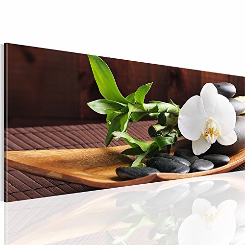 Orchidee (Orchidaceae) auf grauen Steinen! Sehr schönes Bild für den SPA Bereich und Bad! Holzkeilrahmen bespannt mit Leinwand. (150x50cm) von bestforhome