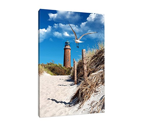 Schöner Leuchtturm am Strand Meer Möwe 100x70cm fertig gerahmt mit Keilrahmen von bestforhome