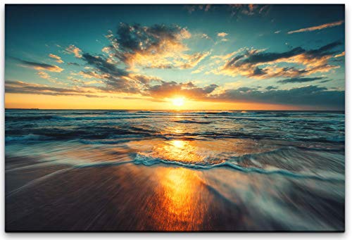 bestforhome 120x80cm Leinwandbild Sonnenuntergang am Strand Leinwand auf Holzrahmen von bestforhome