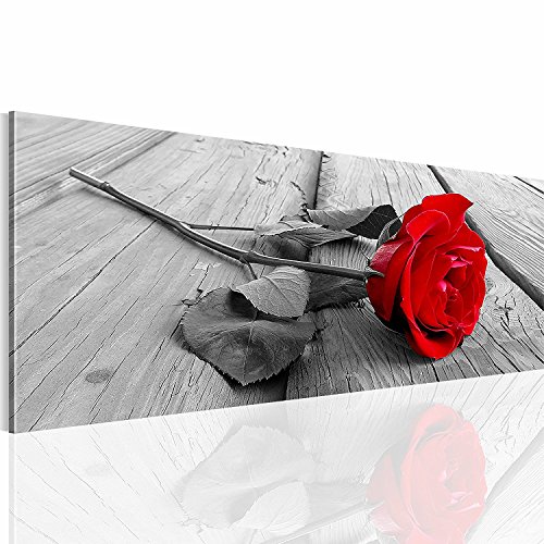 bestforhome Rose in schwarz-weiß mit roten Blättern, 120x50cm auf Leinwand von bestforhome