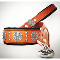 Bestia™ "Maximus" Echteder Set - Halsband & Leine Für Große Hunde. 6, 3 cm Breit. Weich Gepolstert. Altsilber Deko. Handgefertigt in Europa von bestiadoggear