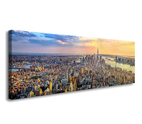 bestpricepictures 120 x 40 cm Bild auf Leinwand New York Panorama Skyline 5735-SCT deutsche Marke und Lager - Die Bilder/das Wandbild/der Kunstdruck ist fertig gerahmt von Visario